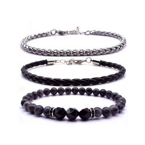 Mens Bracelet Set 3 Piece Beaded Leather Jewelry